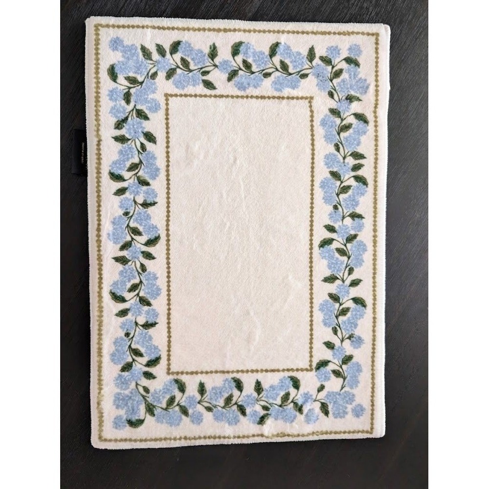 Rifle Paper Co x Loloi Delilah Bath Rug 17" x 24" Blue Hydrangea Floral Border